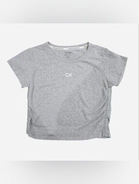 Calvin Klein Girls' Gray CK Short Sleeve Crop Top.